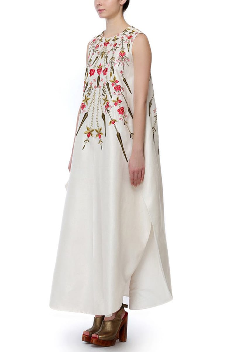 Embroidered Curved Hemline Dress - samantchauhan