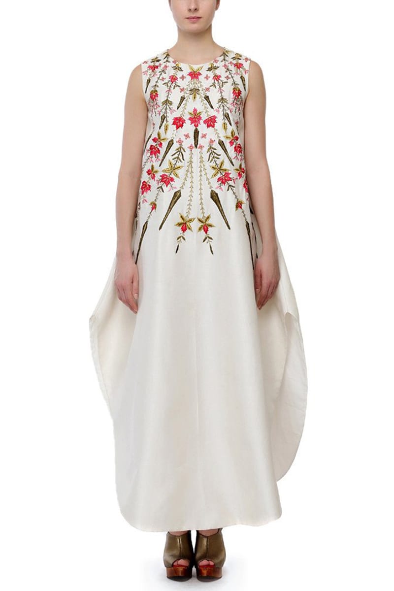 Embroidered Curved Hemline Dress - samantchauhan