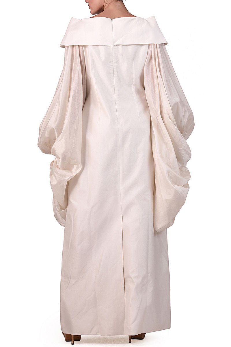 Embroidered Dress with big Balloon Sleeves and stylized neck - samantchauhan