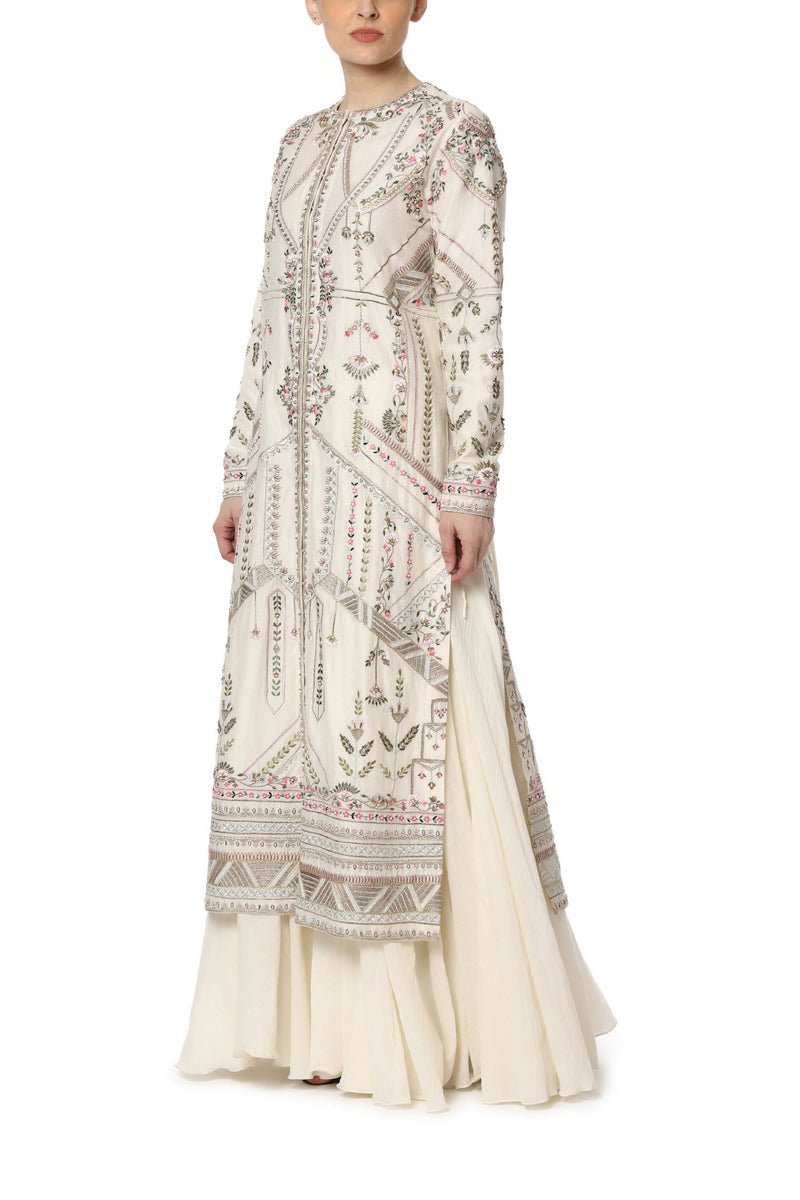 Embroidered Front Open Kurta with Slip Dress - samantchauhan