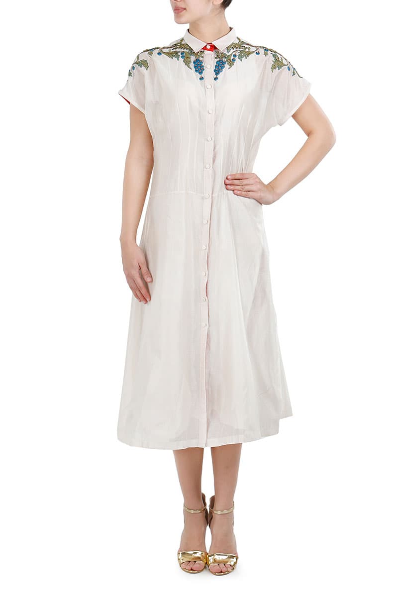 Embroidered Shirt Dress - samantchauhan