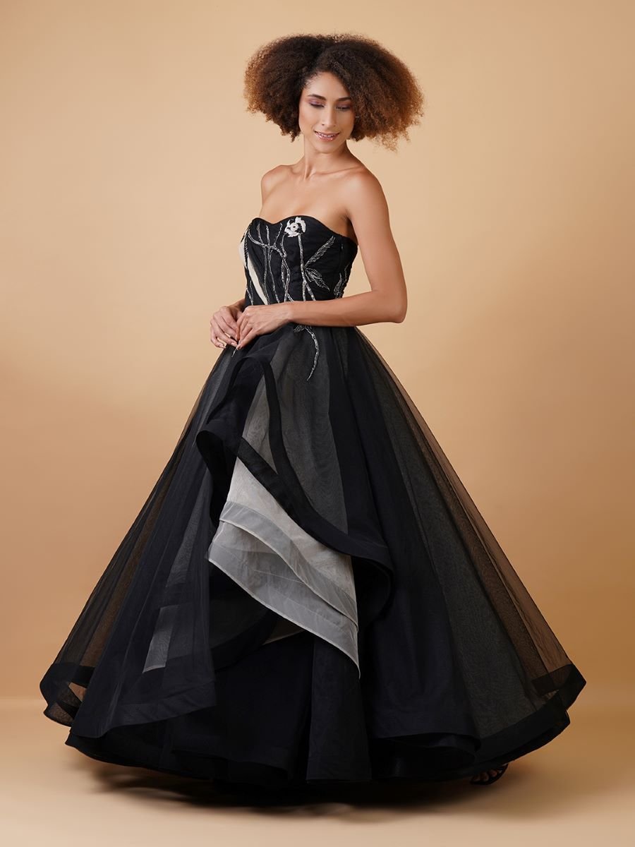 Featured here is a black princess cotton silk and net gown - samantchauhan Apparel & Accessories