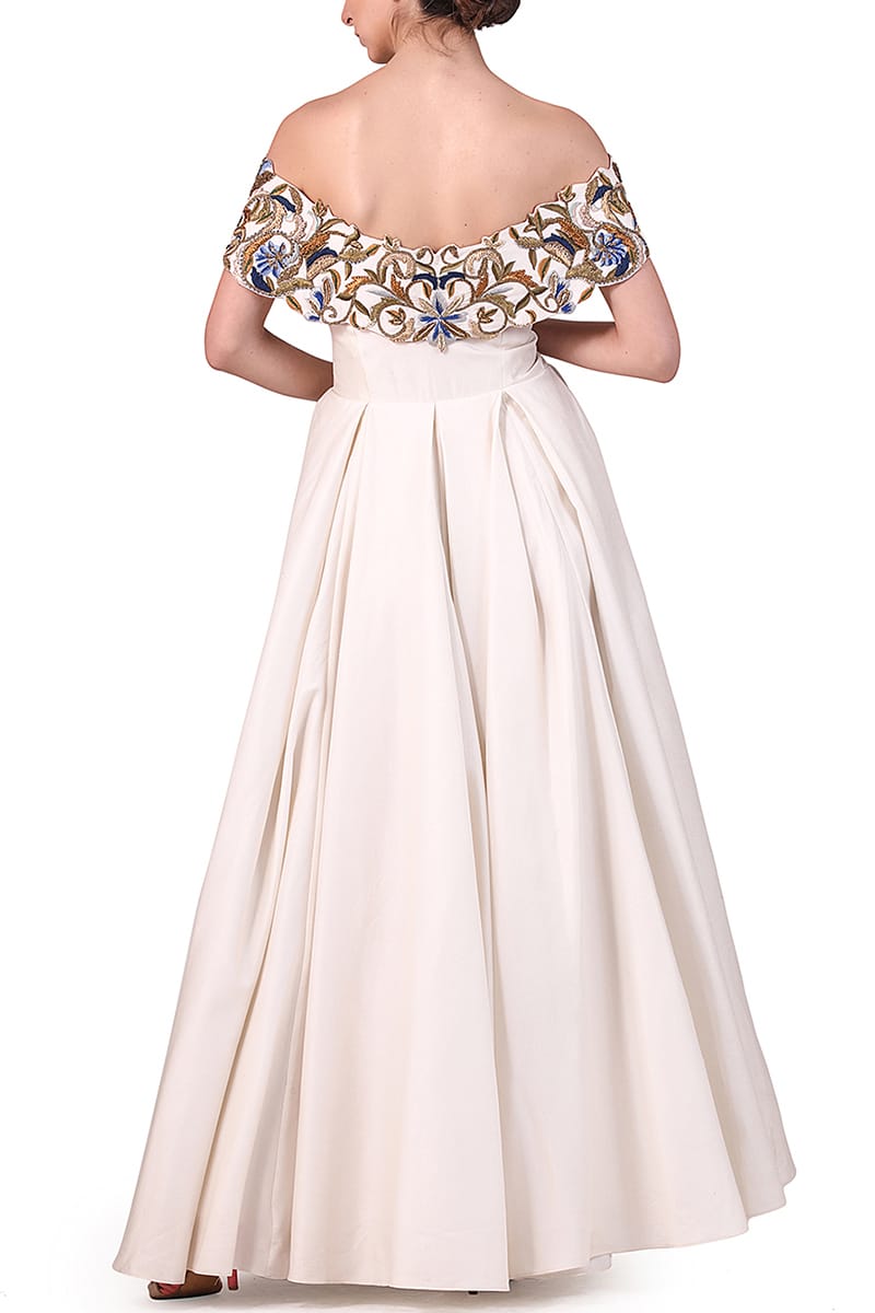 Fit & Flare Off - shoulder Embroidered Gown - samantchauhan