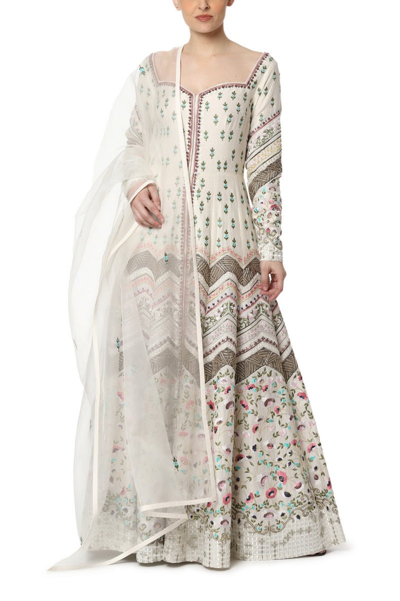 Floor Length Embroidered Front Open Dress - samantchauhan