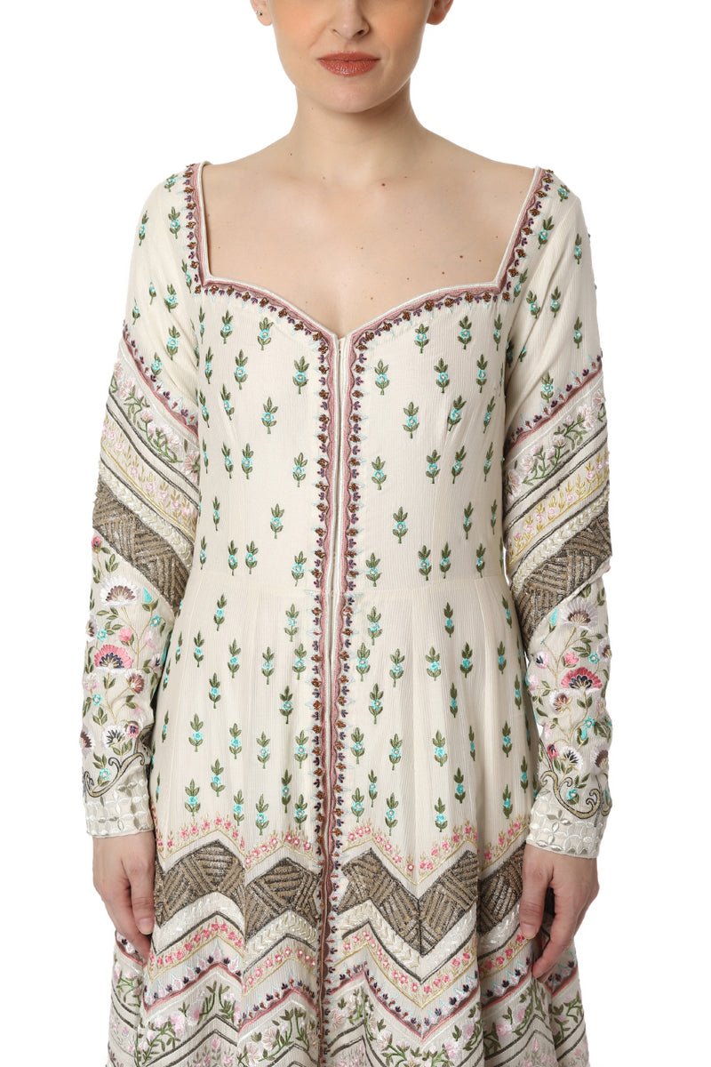 Floor Length Embroidered Front Open Dress - samantchauhan