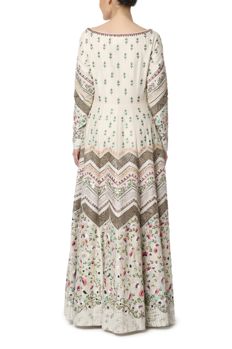 Floor Length Embroidered Front Open Dress - samantchauhan