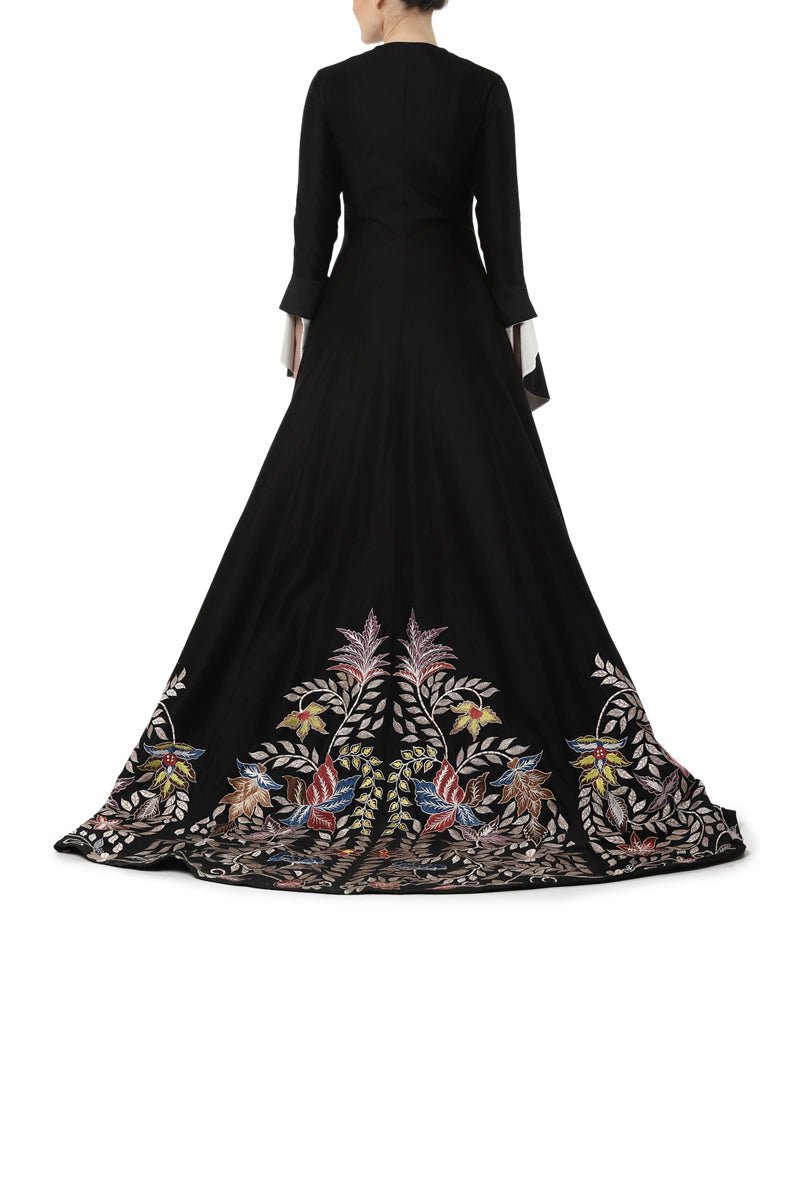 Floor - length embroidered gown with a mini trail and bell sleeves - samantchauhan