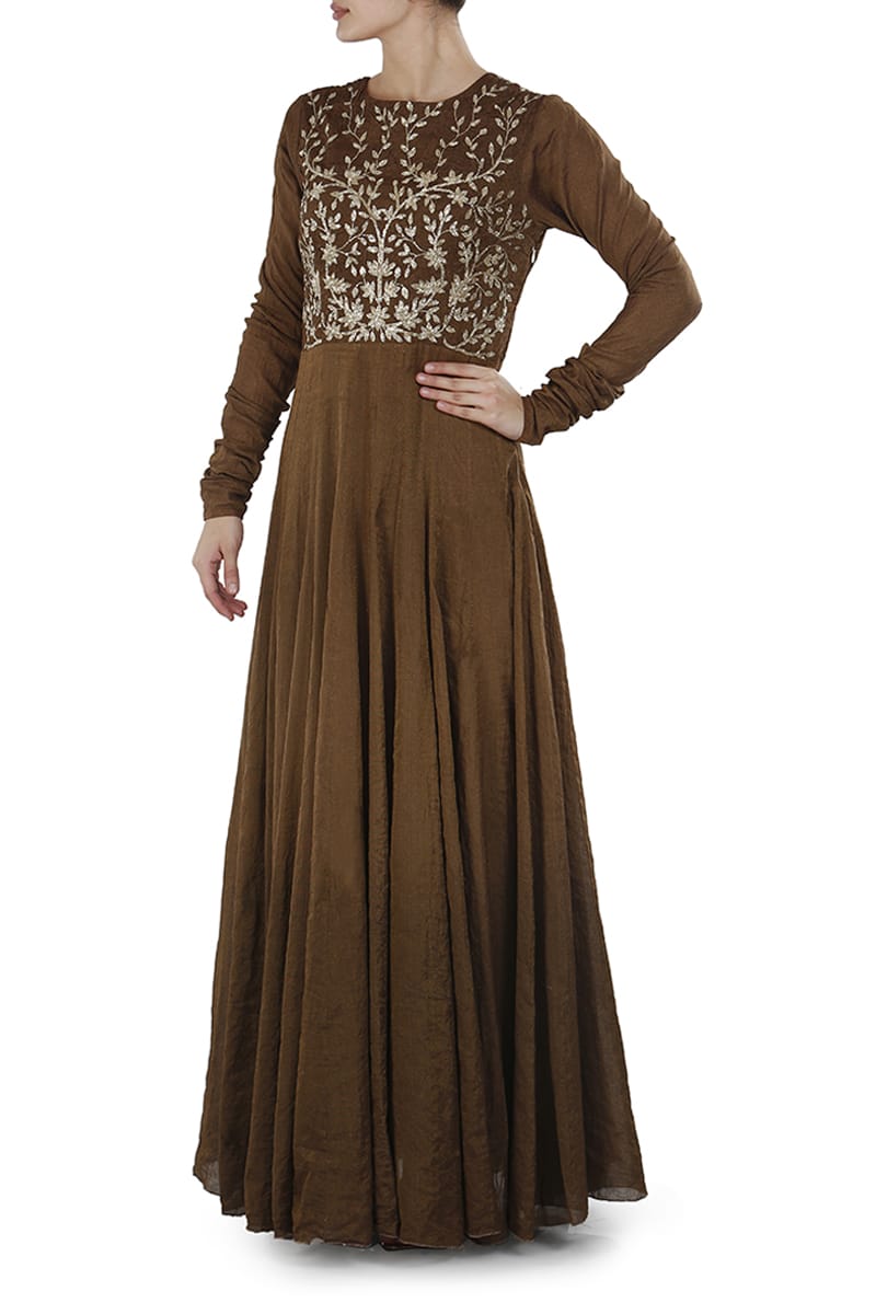 Floor - Length Fit & Flare Embroidered Dress - samantchauhan