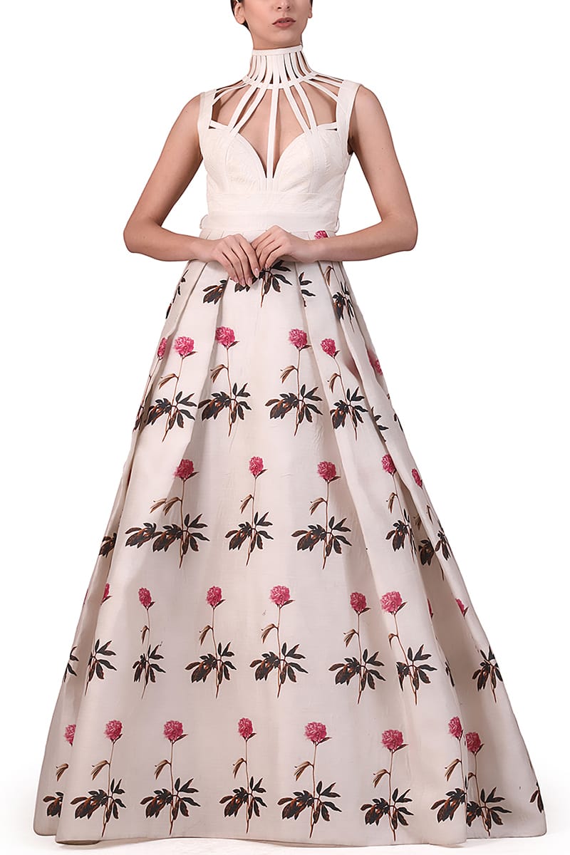 Floral Printed Corset Gown - samantchauhan