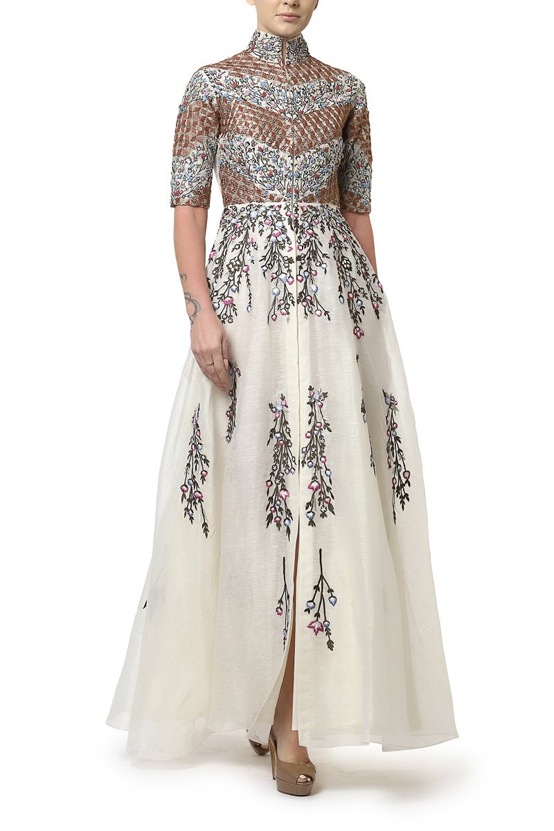 Front - Opening Embroidered Gown - samantchauhan