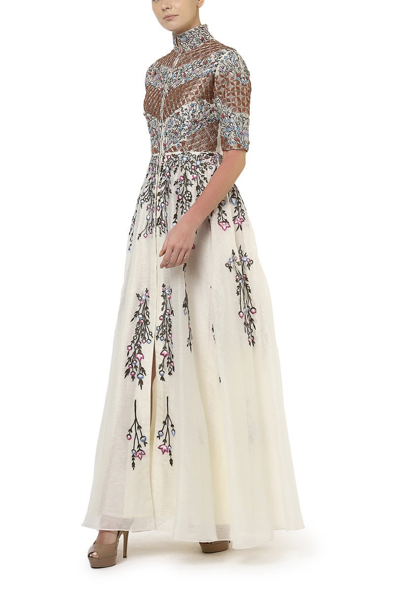 Front - Opening Embroidered Gown - samantchauhan
