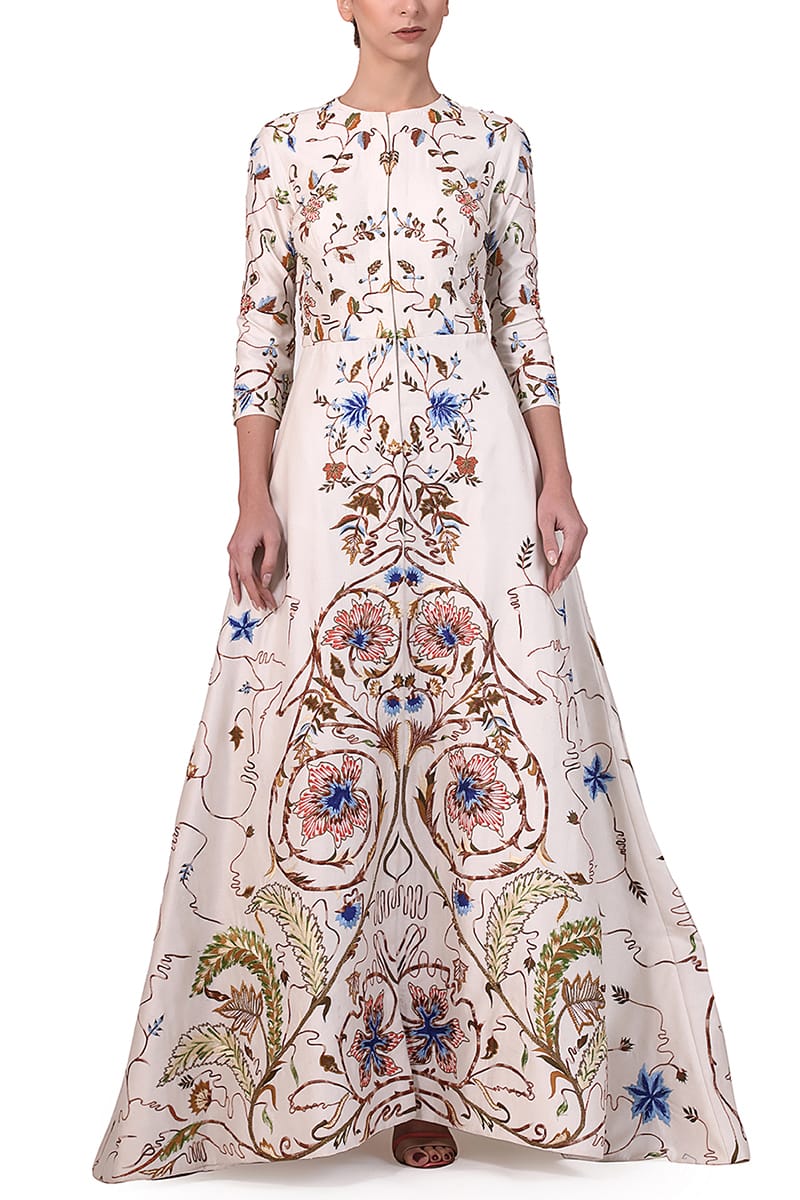 Front - opening Embroidered Jacket Gown - samantchauhan