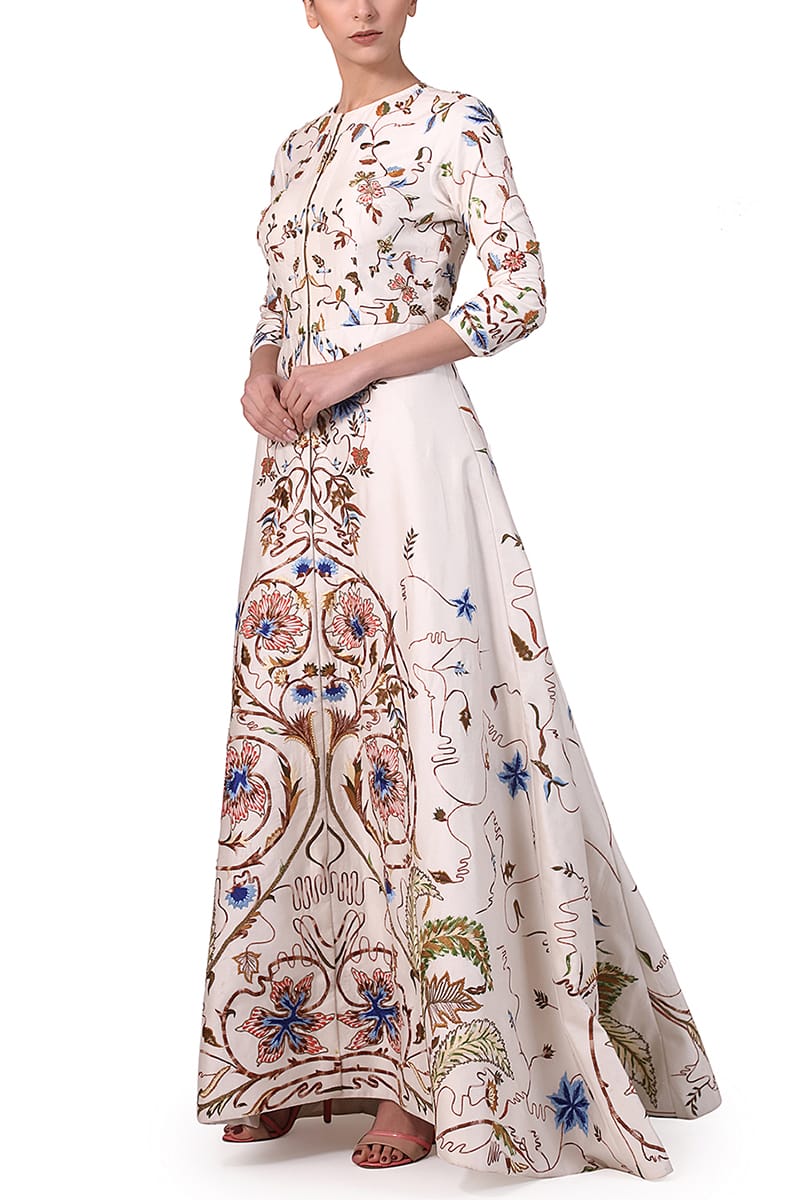 Front - opening Embroidered Jacket Gown - samantchauhan