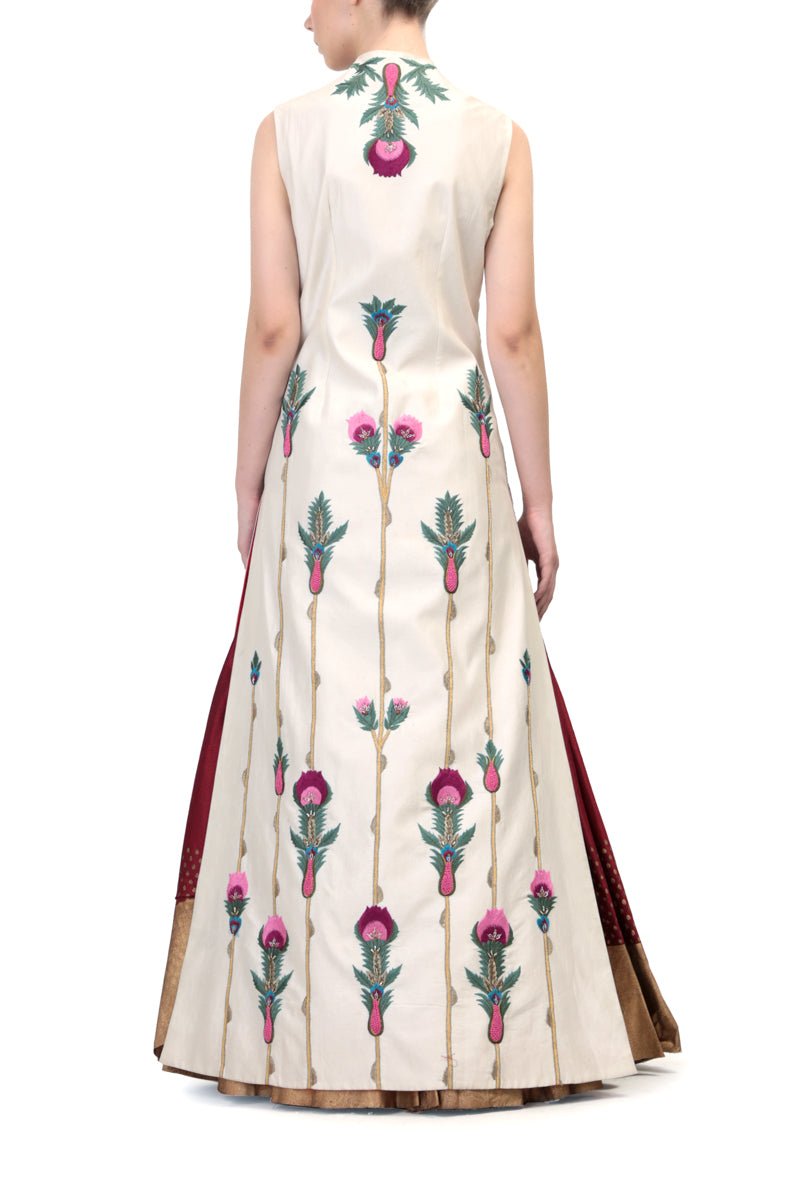 Front - opening Embroidered Jacket Kurta with block printed skirt - samantchauhan