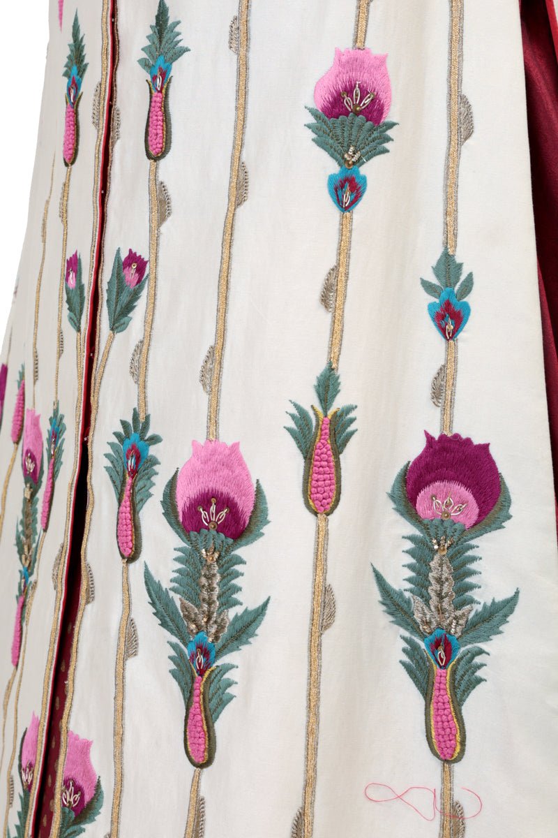 Front - opening Embroidered Jacket Kurta with block printed skirt - samantchauhan