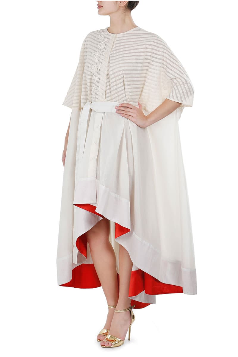 High Low Front Tie - up Embroidered Dress - samantchauhan