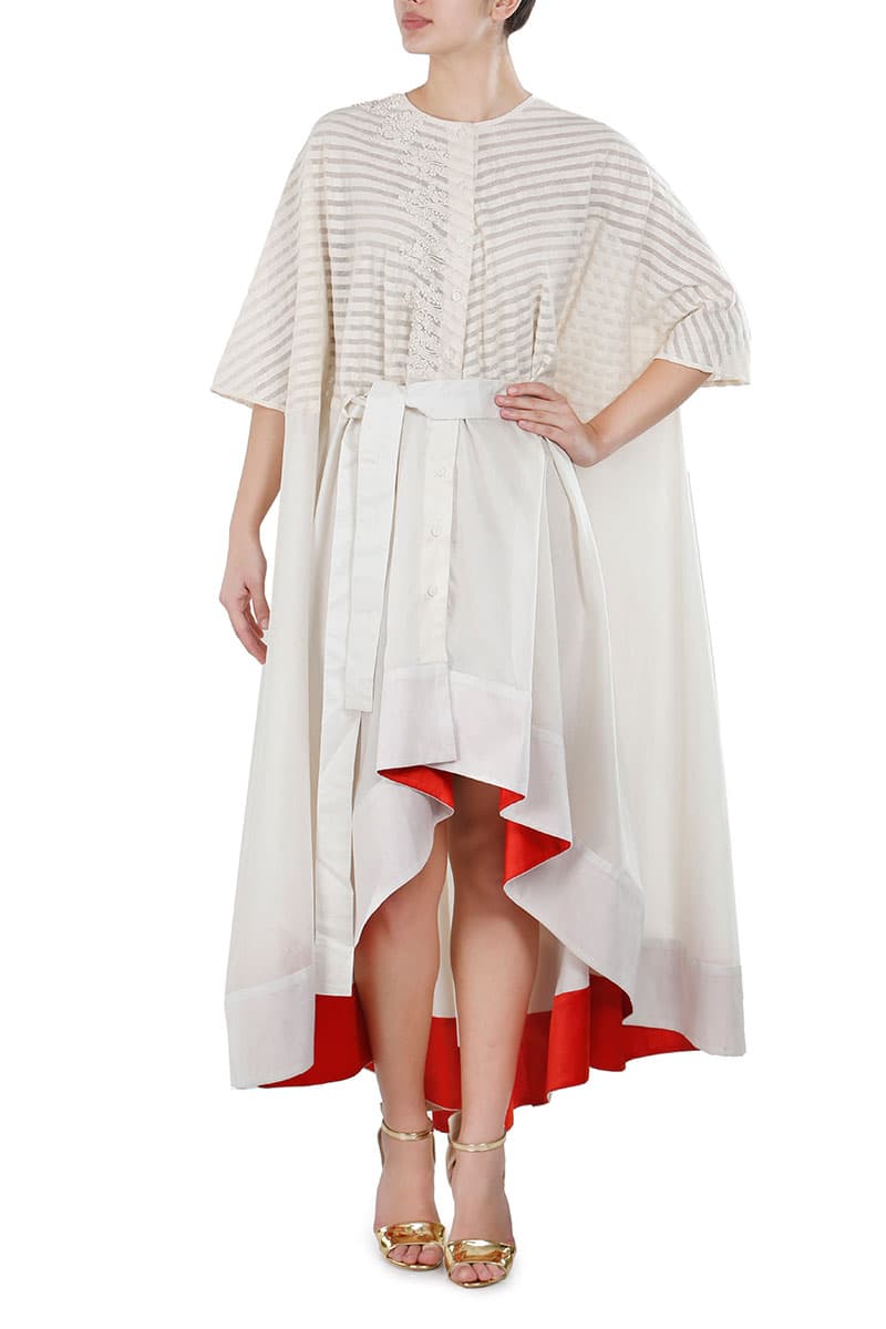 High Low Front Tie - up Embroidered Dress - samantchauhan