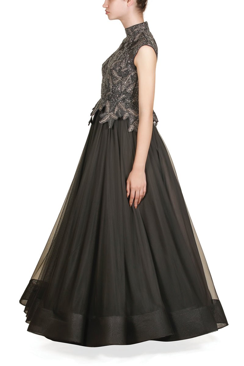 High - Neck Embroidered Gown - samantchauhan