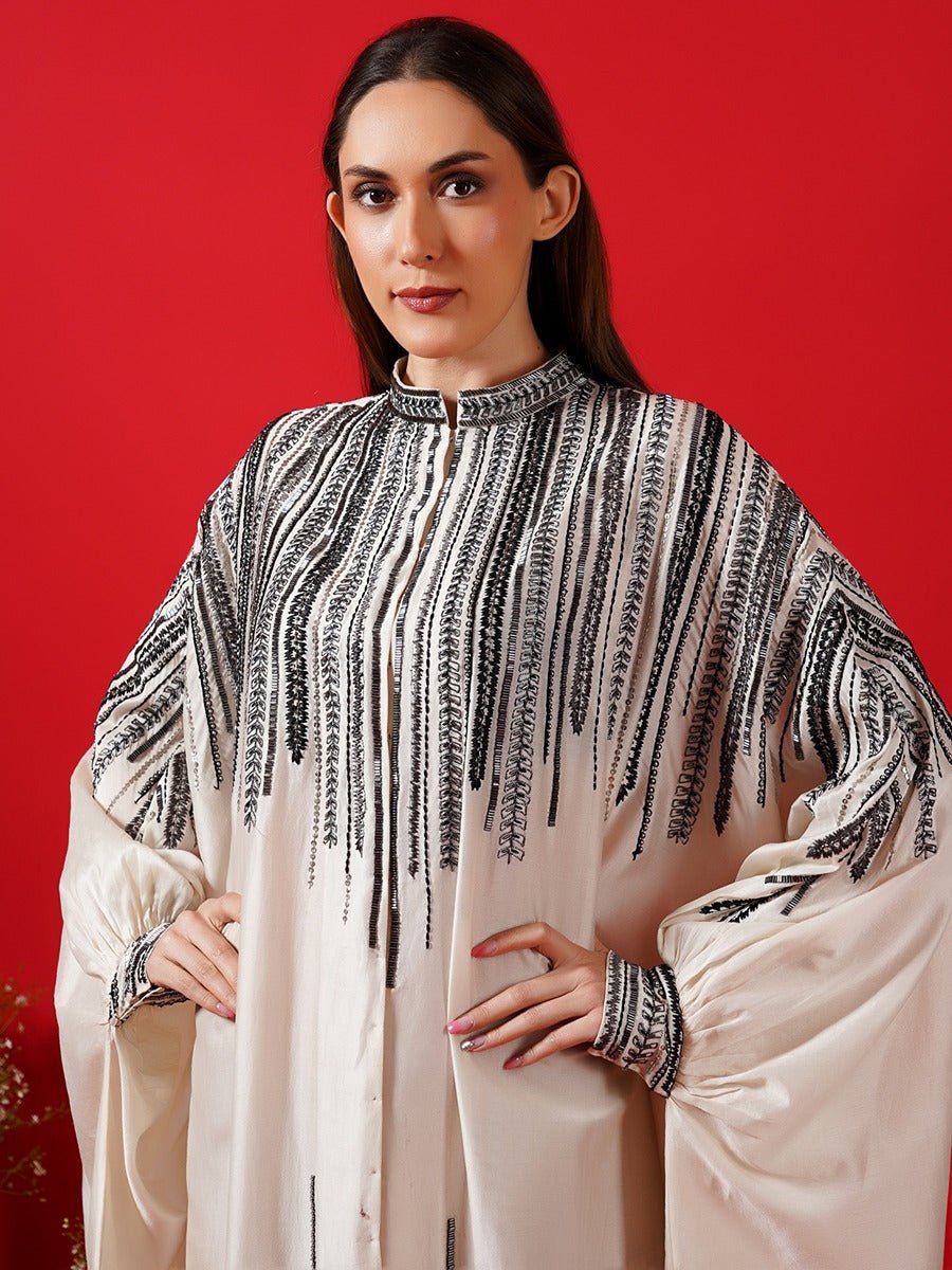 Ivory cotton silk high low kaftan - samantchauhan Apparel & Accessories