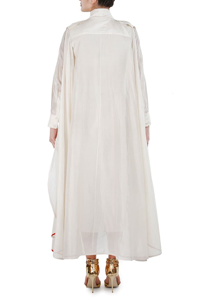 Ivory shirt dress with an attached Cape and Front Tie - up - samantchauhan