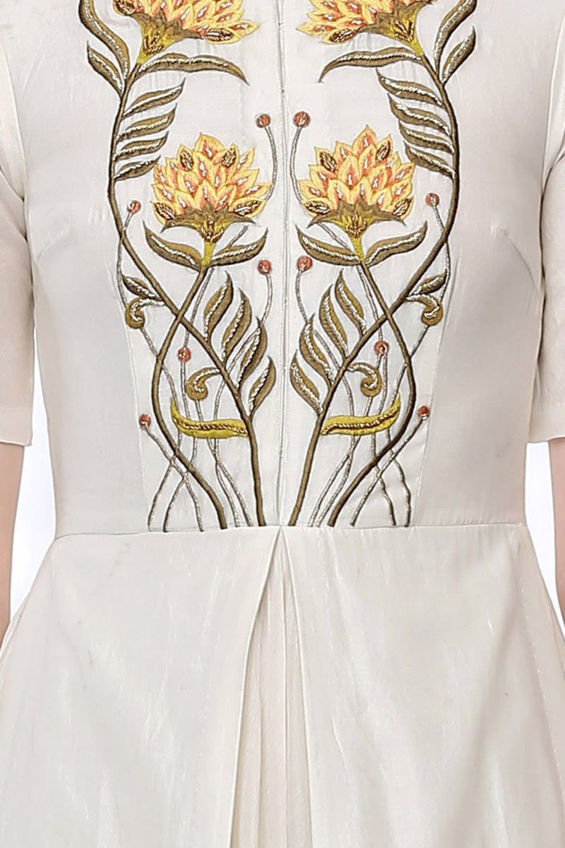 Mandarin Collar Embroidered Dress - samantchauhan