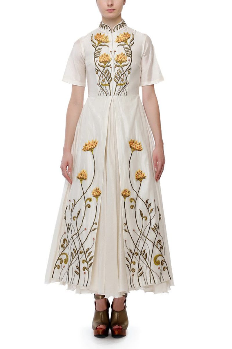 Mandarin Collar Embroidered Dress - samantchauhan