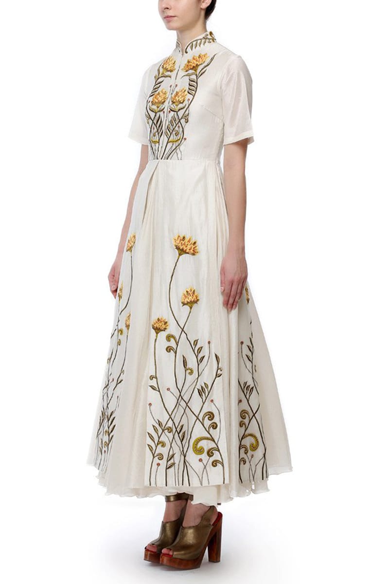 Mandarin Collar Embroidered Dress - samantchauhan