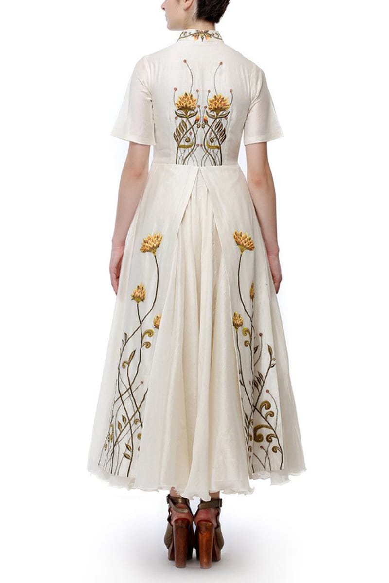 Mandarin Collar Embroidered Dress - samantchauhan