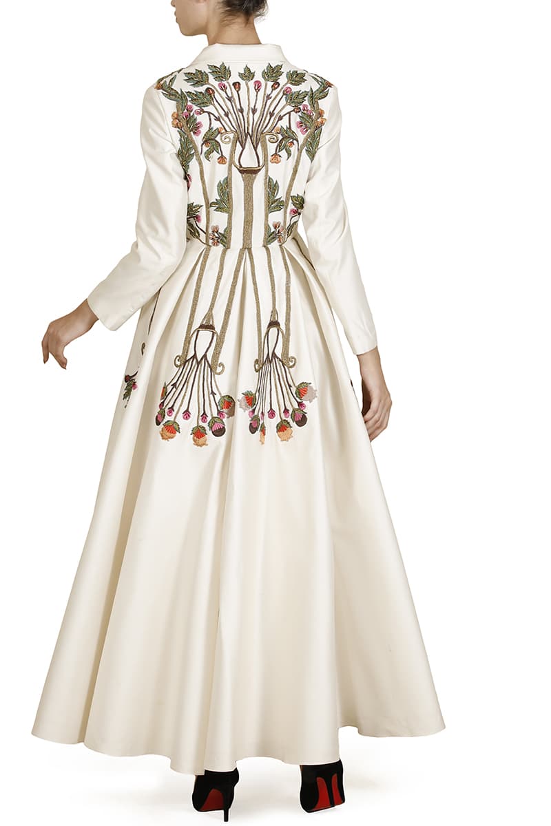Mandarin - collared Embroidered Jacket Gown - samantchauhan