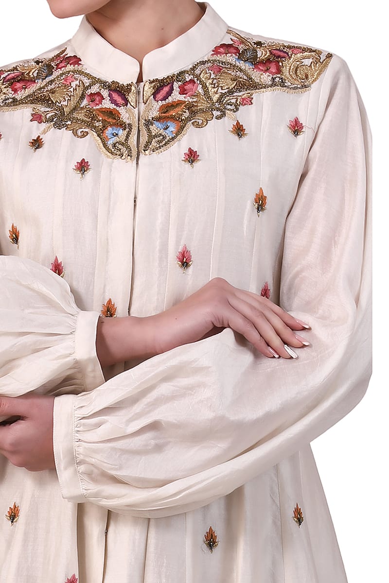 Mandarin Collared Relax - fit Embroidered Dress - samantchauhan