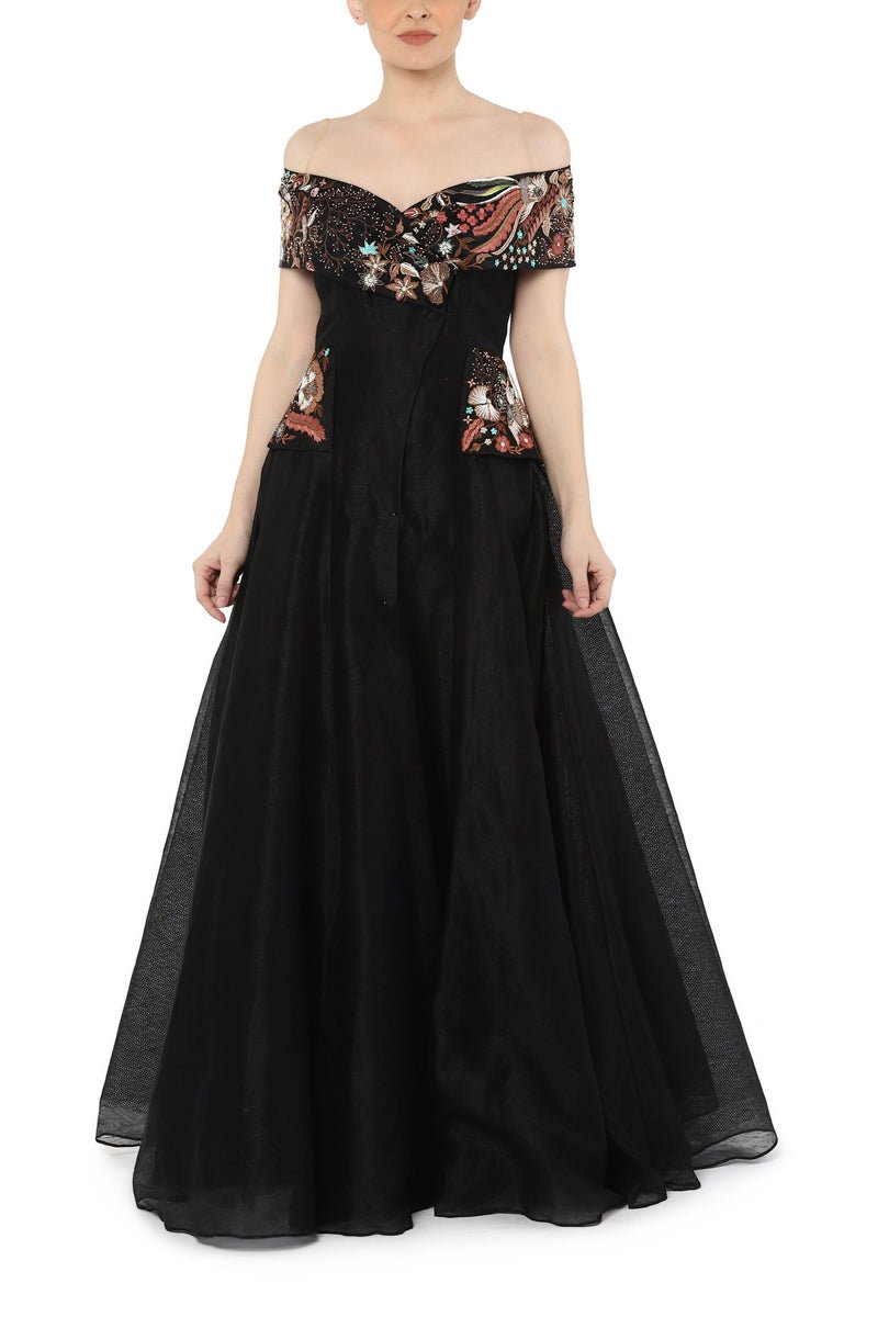 Off shoulder fit flair gown - samantchauhan
