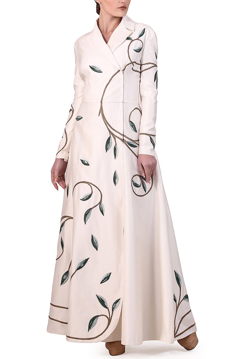 Overlap Collared Embroidered Jacket Gown - samantchauhan