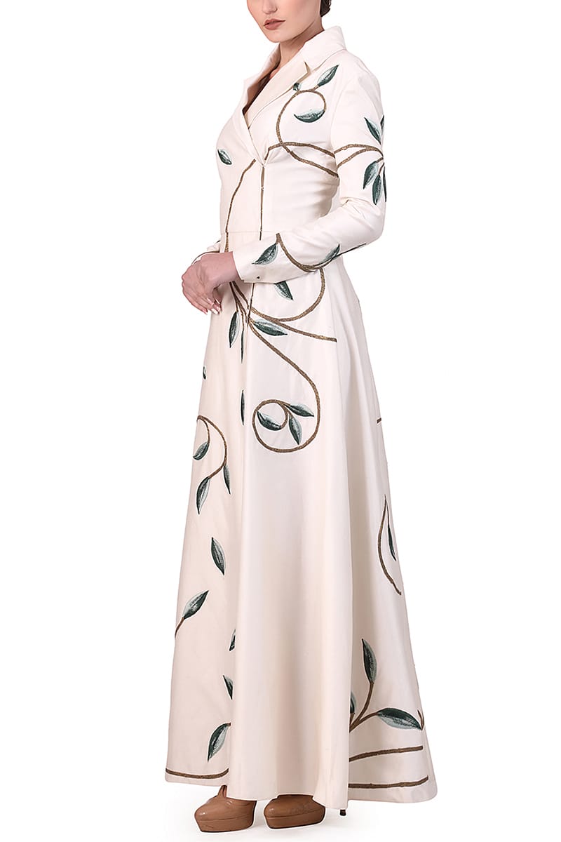 Overlap Collared Embroidered Jacket Gown - samantchauhan