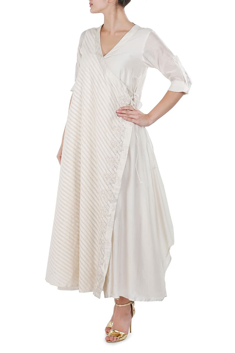 Overlap Tie - up Embroidered Kurta - samantchauhan