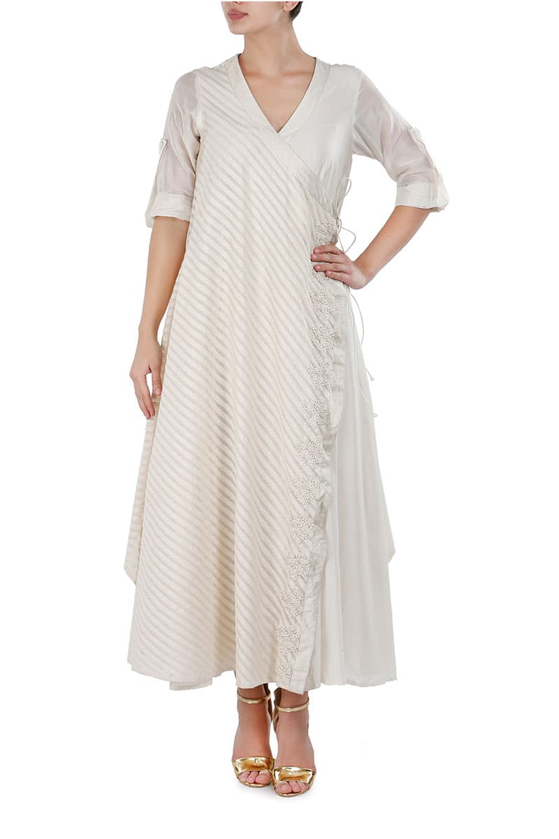 Overlap Tie - up Embroidered Kurta - samantchauhan