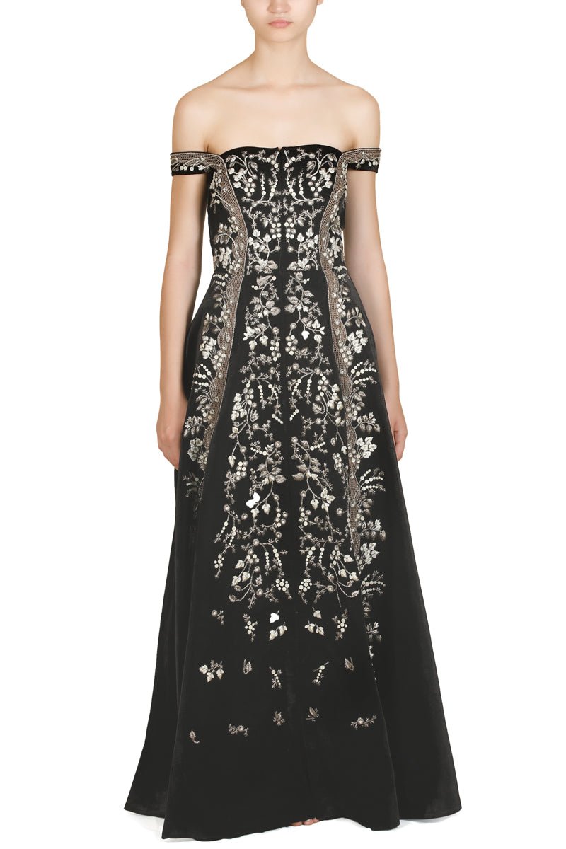 Paneled Bustier Embroidered Gown - samantchauhan