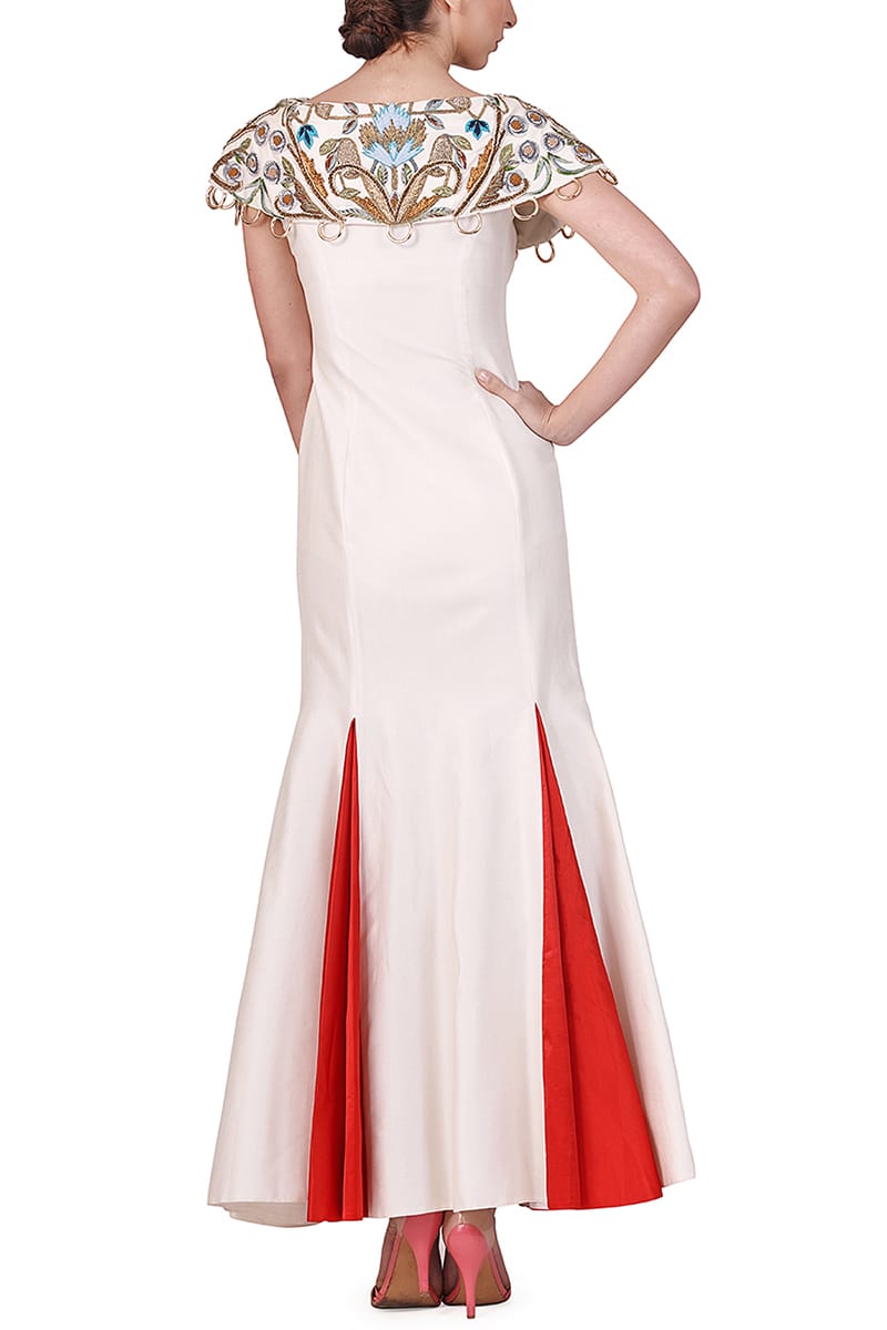 Panelled Cape Shoulders Embroidered Gown - samantchauhan
