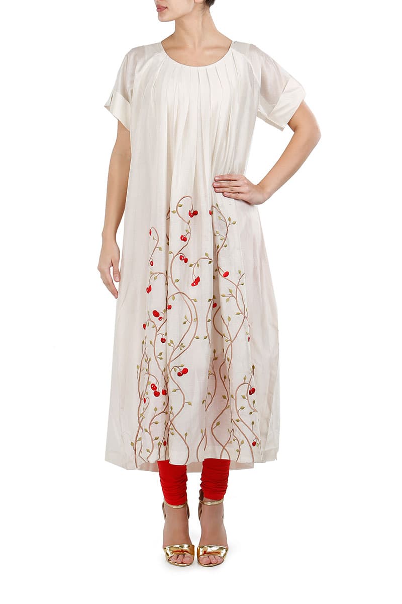 Pleated Neckline Embroidered Kurta - samantchauhan