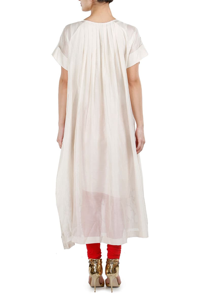 Pleated Neckline Embroidered Kurta - samantchauhan