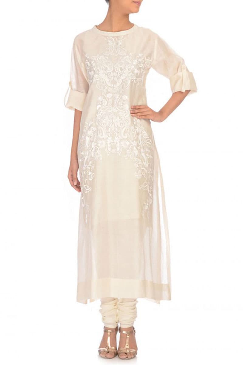 Rolled - up Sleeves Embroidered Kurta - samantchauhan