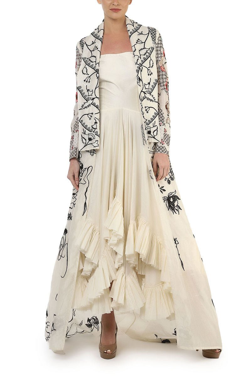 Ruffle Dress & Embroidered Long Jacket - samantchauhan