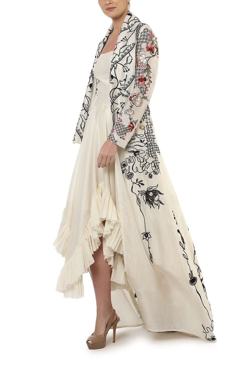 Ruffle Dress & Embroidered Long Jacket - samantchauhan