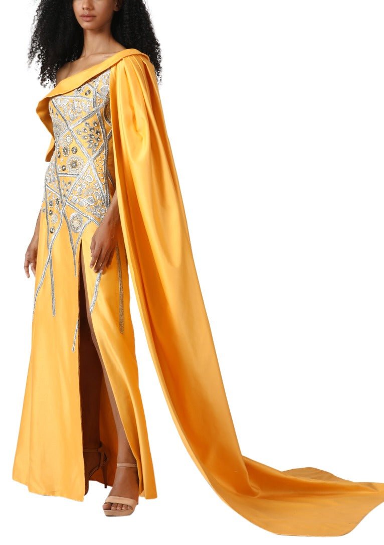 Ruffle gown with cape - samantchauhan