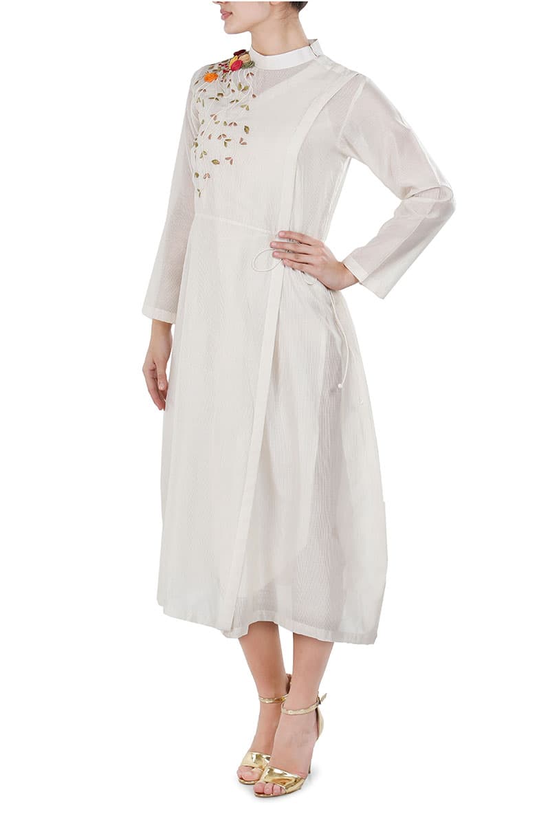 Side Tie - up Floral Applique Dress - samantchauhan