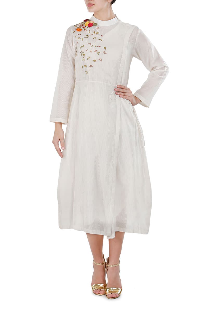 Side Tie - up Floral Applique Dress - samantchauhan