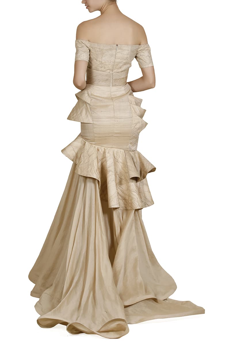 Surface Textured, Draped & Panelled Gown - samantchauhan