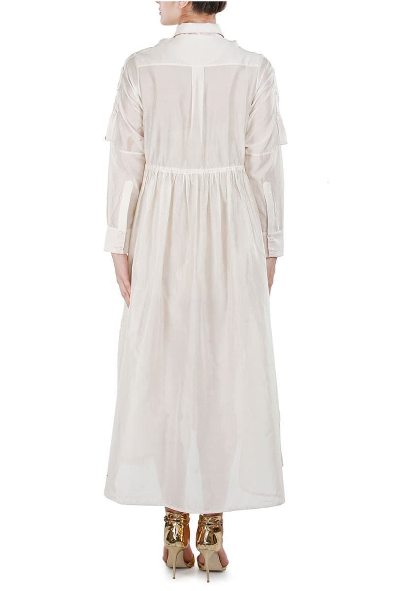 Tie - up Embroidered Full - sleeves Shirt Dress - samantchauhan