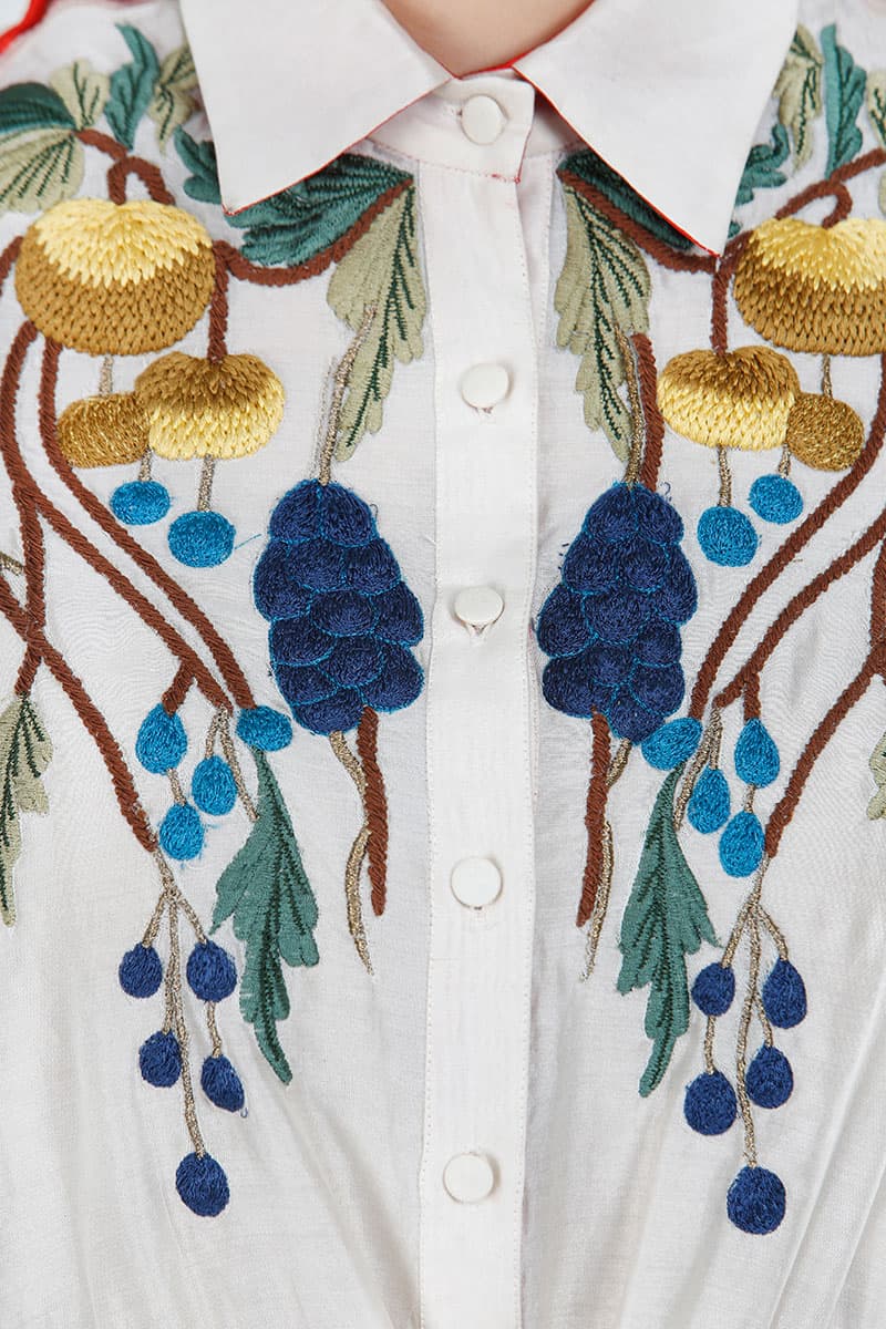 Tie - up Embroidered Full - sleeves Shirt Dress - samantchauhan