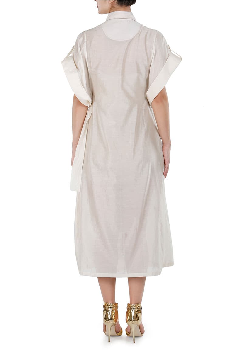 Tie - up Embroidered Shirt Dress - samantchauhan