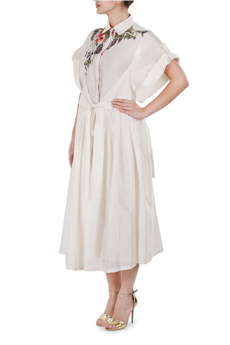 Tie - up Embroidered Shirt Dress - samantchauhan